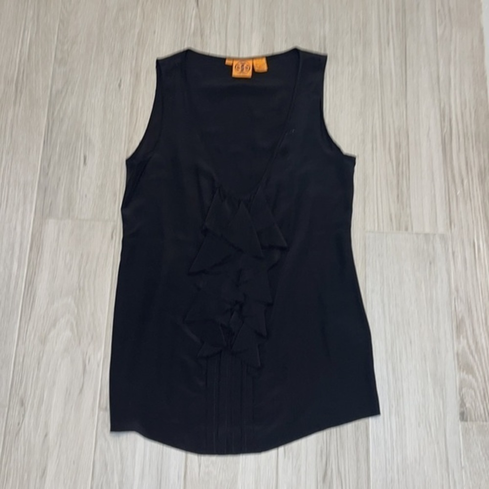 Tory Burch Black Ruffle V-Neck Sleeveless Tunic - Picture 4 of 8